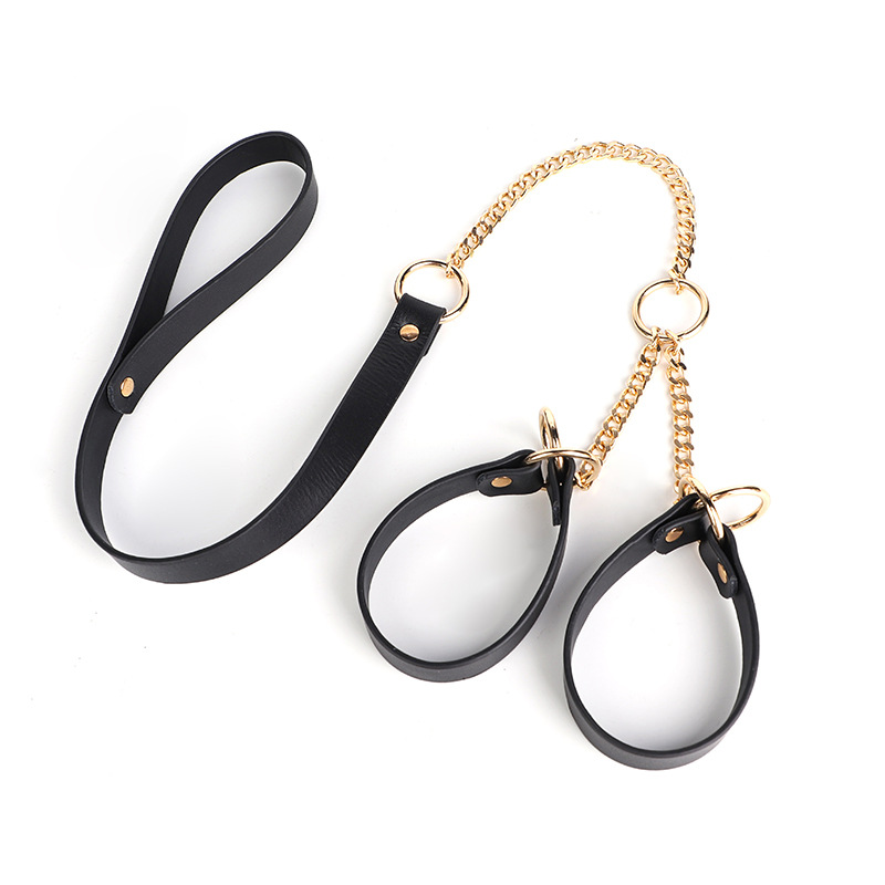 Real Leather Handcuffs With Leash Real Leather Handcuffs With Leash